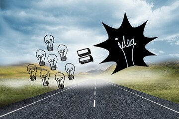 Light bulbs graphic on bright landscape