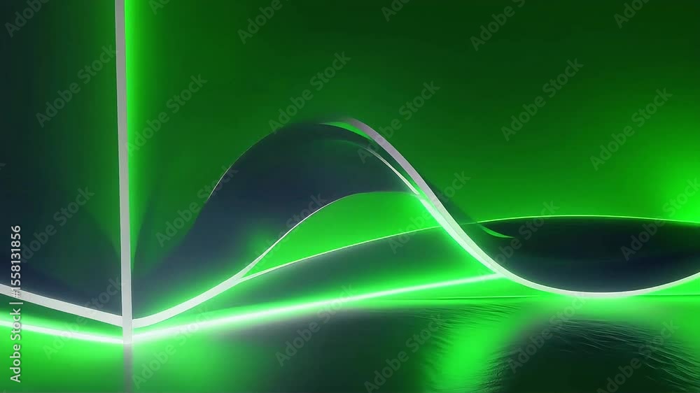 Poster abstract green neon light curves in a dynamic video