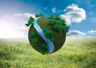 Futuristic earth floating in air