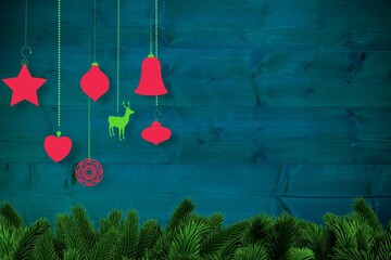 Christmas decorations over wood