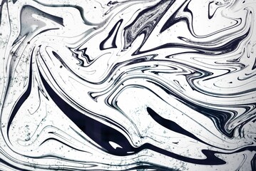 Abstract marbled pattern is swirling with indigo lines on offwhite plane, transparent background