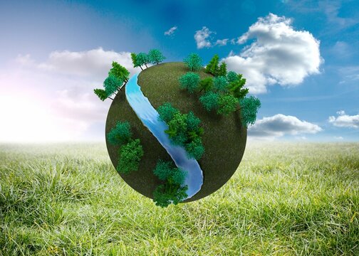 Fototapeta Futuristic earth floating in air