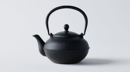Simple Black Teapot on White Plain Background