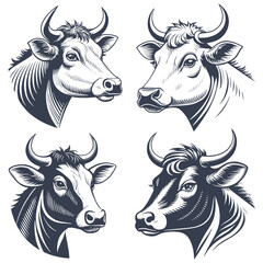 Set of Stylized Cow Head Illustrations Farm Animal Vector Collection