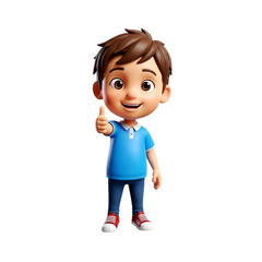 Fototapeta premium Joyful 3D Boy Giving Thumbs Up: Cute, Happy Child Illustration