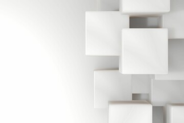 Cluster of white 3D cubes is casting soft shadows in minimalist gradient render, copy space