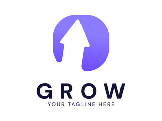 Modern grow Business with overlapping growth arrow in rounded square logo vector design concept. Growth logotype symbol for digital finance, ui, technology, investment, business, website, financial.