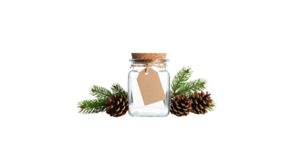 Small Christmas tree and green branches on white background