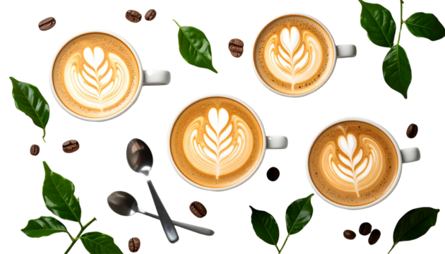 Collection of coffee cups on white background
