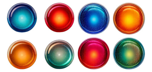 Colorful Glossy Buttons Collection with Gradient and Shine Effects, Isolated on Transparent, white background