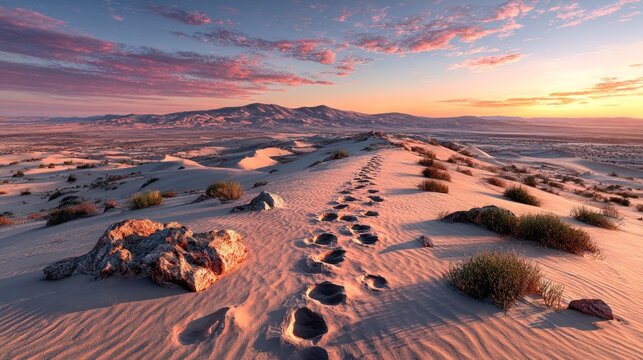 Sunrise desert footprints
