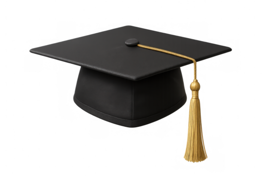 Black graduation cap featuring golden tassel symbolizing academic success, marking educational milestone and promising future path