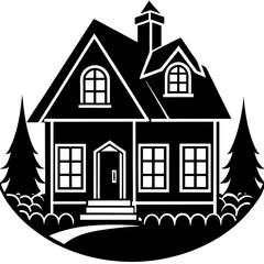 traditional house Silhouette on White Background