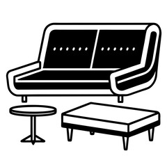 Lounge Sofa and Small Table Icon – Airport Seating Outline Vector Design

