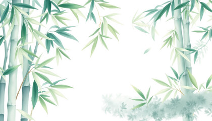 Fototapeta premium Watercolor bamboo leaves and foliage with soft green-blue tones, ideal for nature, zen, and peaceful botanical design.