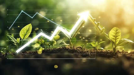 Growth of plants symbolizing financial success with a glowing upward trend in a vibrant garden - Powered by Adobe
