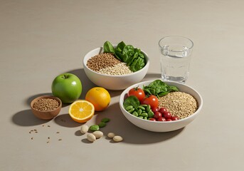 Wholesome Bowl Duo A Nutritious Blend of Grains, Greens, and Fruits for a Refreshing and Balanced Meal Experience.