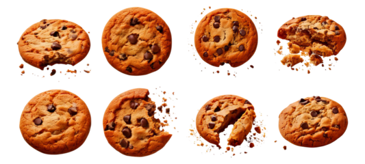 Freshly Baked Chocolate Chip Cookies on a Dark Background, Isolated on Transparent, white background
