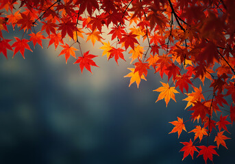 Vibrant Autumn Maple Leaves Against a Dark Moody Background.