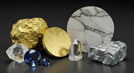 Precious Treasures A Collection of Natural Minerals and Gemstones Displayed on a Dark Backdrop