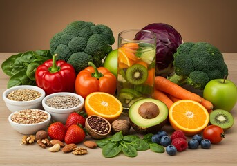 Healthy Eating Fresh Vegetables, Fruits, and Seeds for a Balanced Diet and Wellbeing, Nutritional Value, Wellness, Food Variety