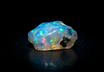 Opalescent Splendor Glistening Opal Gemstone on a Dark Background Revealing Luminous Sheen, Highlighting Captivating Spectral Hues 