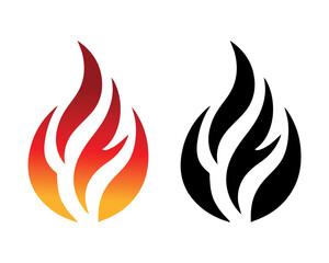 Vector Fire Flame Icons Set with Color Gradient and Black Silhouette Isolated on White Background for Logo and Design