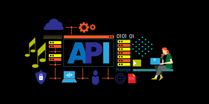 API Application Programming Interface Concept. Application Programming Interface Concept With icons. Cartoon Vector People Illustration