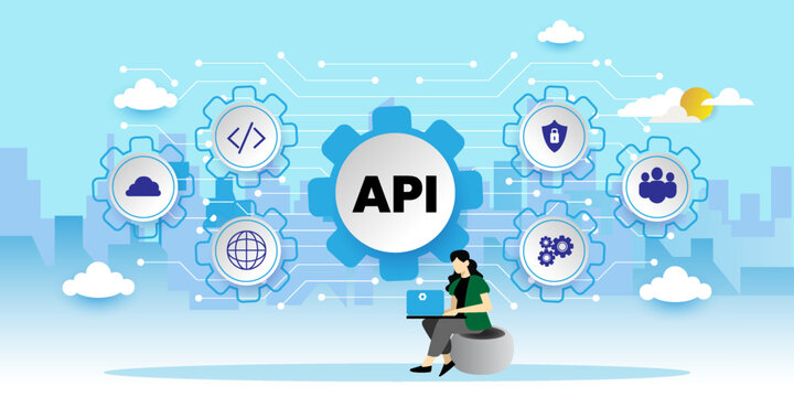API Application Programming Interface Concept. Application Programming Interface Concept With icons. Cartoon Vector People Illustration