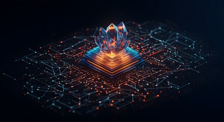 Digital Lotus Abstract Data Visualization & Geometric Connectivity of Modern Tech