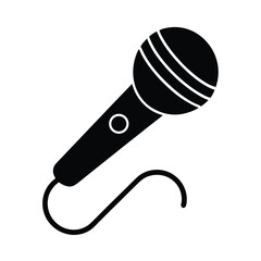 Black Microphone With Cord Icon Vector Illustration