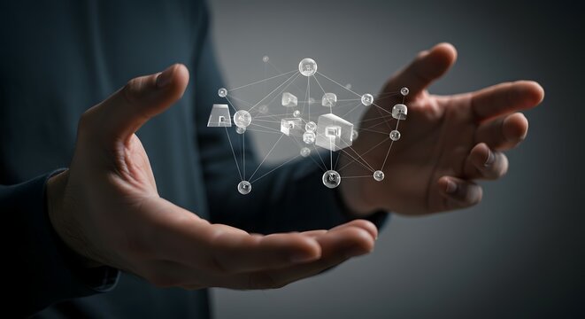 Hands Holding Digital Network Connection, Communication and Technology Innovations and futuristic digital solution for business and social media. - Powered by Adobe