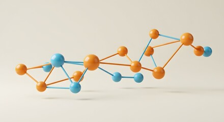 Abstract Network of Connected Spheres A Modern Geometric Design with Vibrant Orange and Blue Nodes Interlinked in a Complex Web