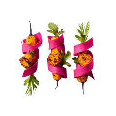 Roasted Carrots with Pink Beetroot Ribbon and Herbs - Gourmet Food Styling