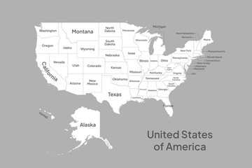 Obraz premium Detailed USA map with state name, blank vector illustration.