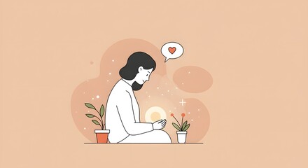 Meditative Solitude A Woman's Inner Peace | Spiritual Reflection and Mindfulness in Illustration