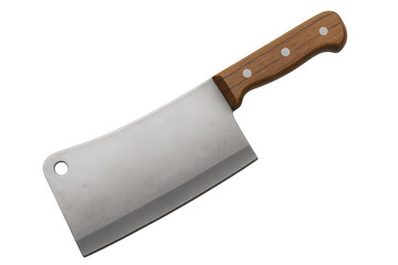 Professional butcher knife with wooden handle isolated on transparent background, ready for photo editing