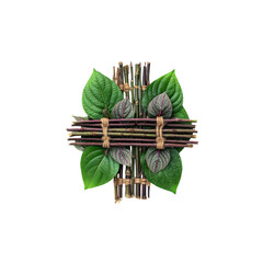 Cross-Shaped Arrangement of Twigs and Leaves A Symbol of Nature and Harmony
