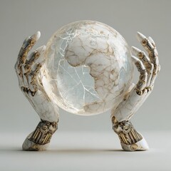 Elegant Robotic Hands Delicately Embrace a Smooth, Reflective Transparent Earth Globe