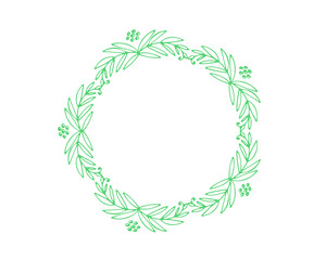 Green laurel wreath of leaves isolated on white background decorative floral frame vector design symbol circle