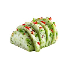 Spicy Green Pickled Radish Slices, Close-up Studio Shot