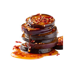 Spicy Sesame Glazed Eggplant Slices Stack - Gourmet Food Photography