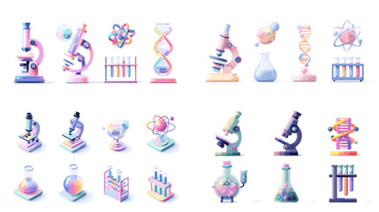 Gradient pastel science icons including microscope, DNA, atom, and lab tools, perfect for education, learning platforms, or STEM-themed content.

