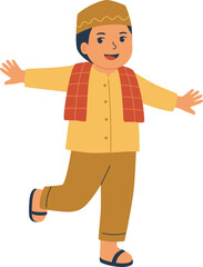 Happy Muslim Boy in Traditional Attire

