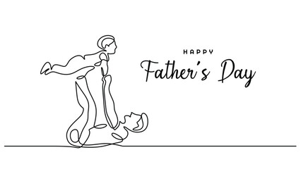 Playful Bonding Dad and Child One Line Drawing Graphic