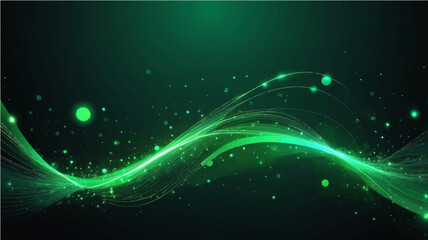 Abstract green light waves and glowing lines in motion create a futuristic energy wallpaper design © SAHAD