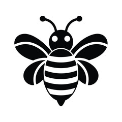 Cute Black Bee Icon Vector Illustration