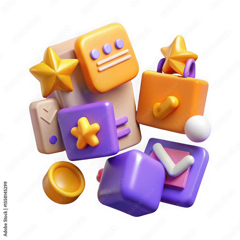 Poster colorful 3d app icons float isolated on transparent background
