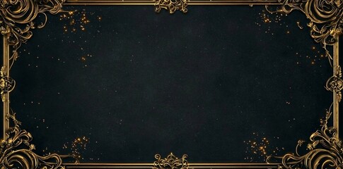 Elegant black backdrop adorned with ornate golden patterns 