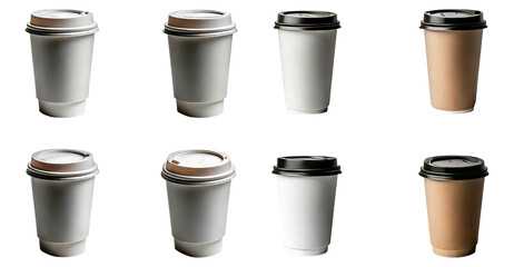 Collection of Blank Coffee Cups for Custom Branding and Design, Isolated on Transparent, white background